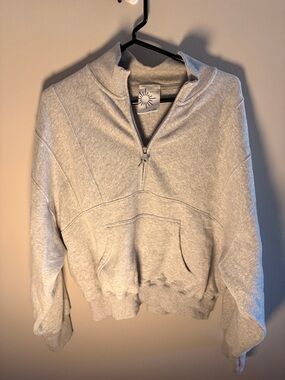 aerie Light Gray Cowl Half-Zip Sweatshirt